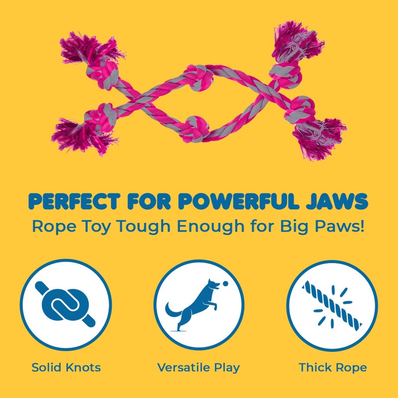 SunGrow Pink Dog Rope Toys, Twisted Triple Knotted Rope Bone, 2 Pack for Aggressive Chewers, Large Dogs Extra Strong, Heavy-Duty Dog Pull, Tug of War Ropes - Image 3